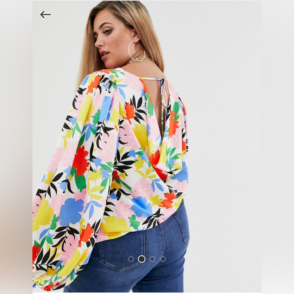ASOS Curve White and Blue Graphic Backless Blouse